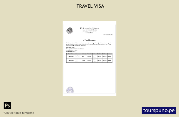 Plantilla de visa electrónica para Bután lista para imprimir